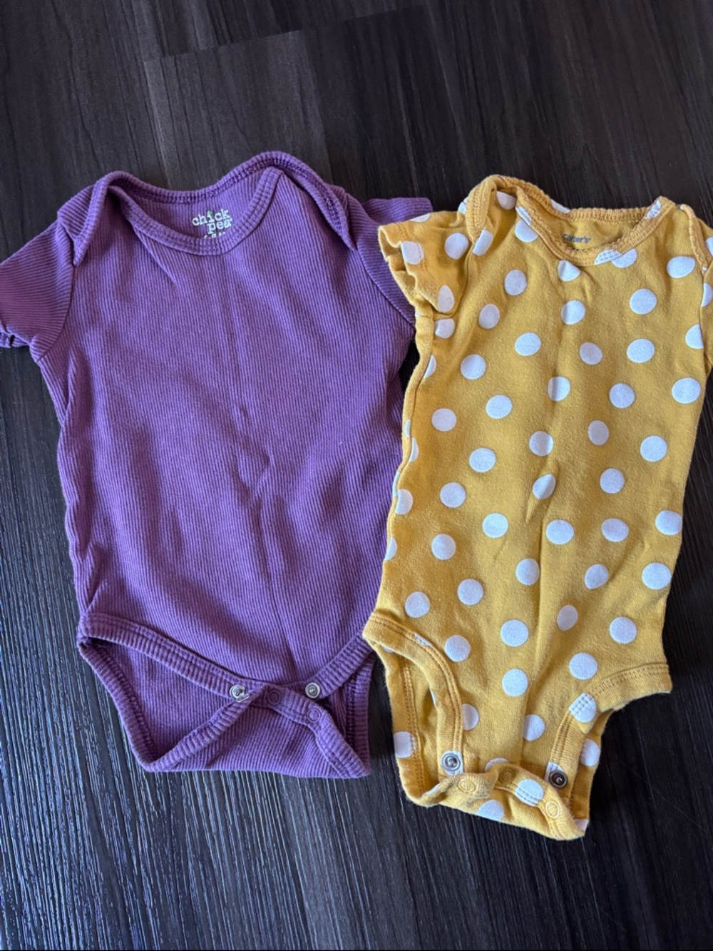 Purple Ribbed One-Piece & Yellow Polka Dot One-Piece Set